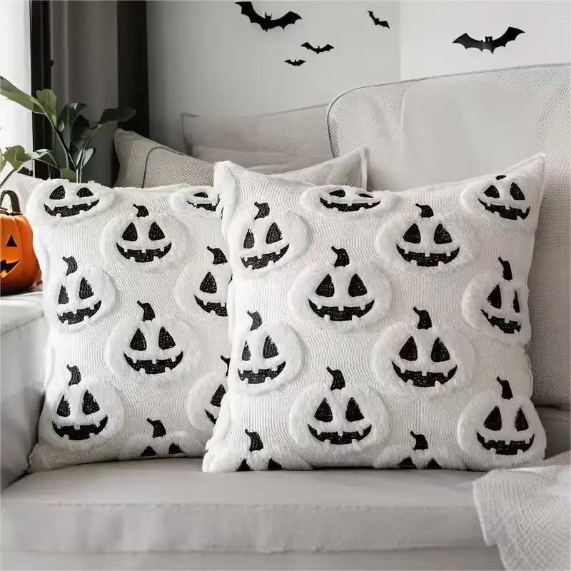 Plush Pumpkin Halloween Throw Pillow Cover – 18" x 18"