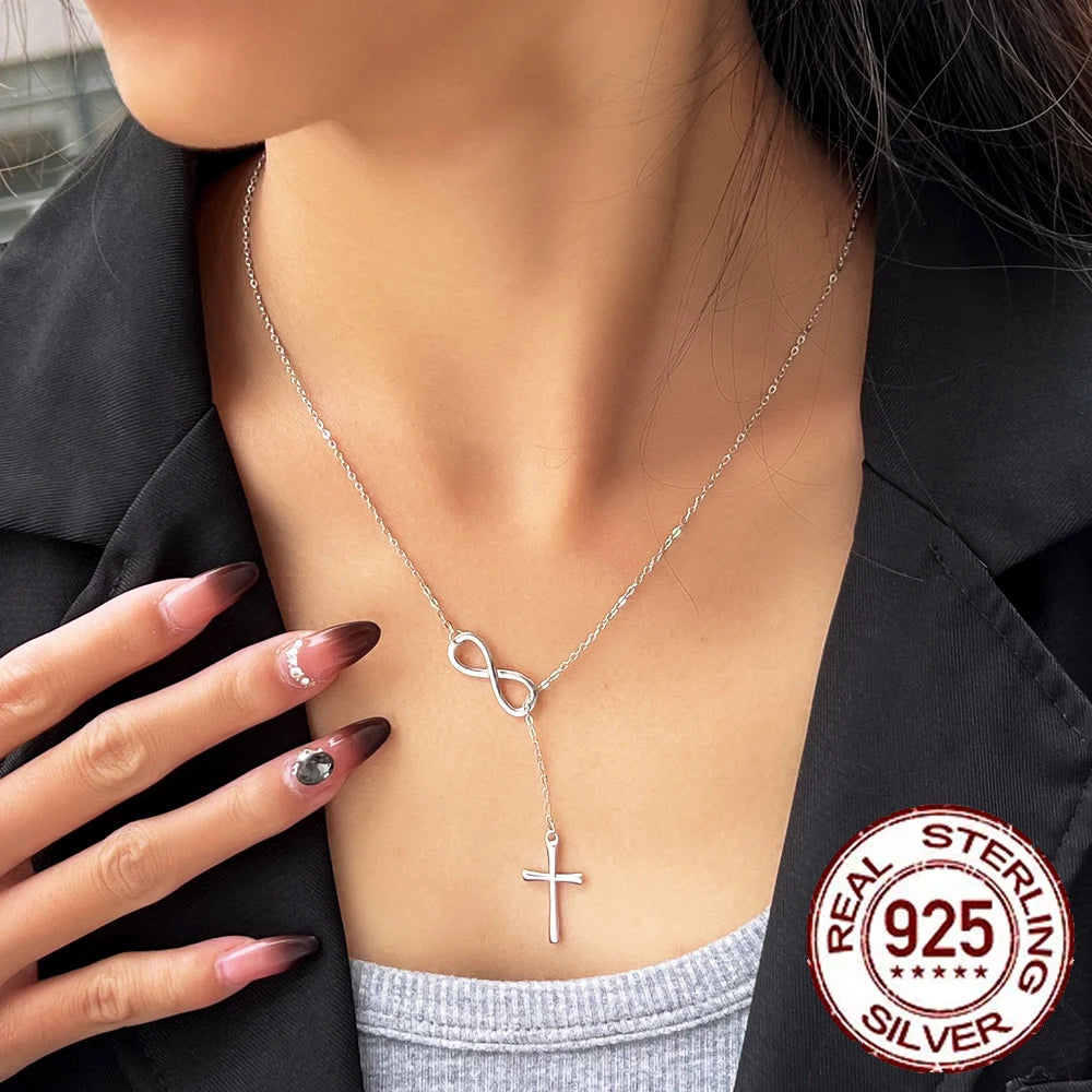 Elegant Silver Cross Infinity Necklace