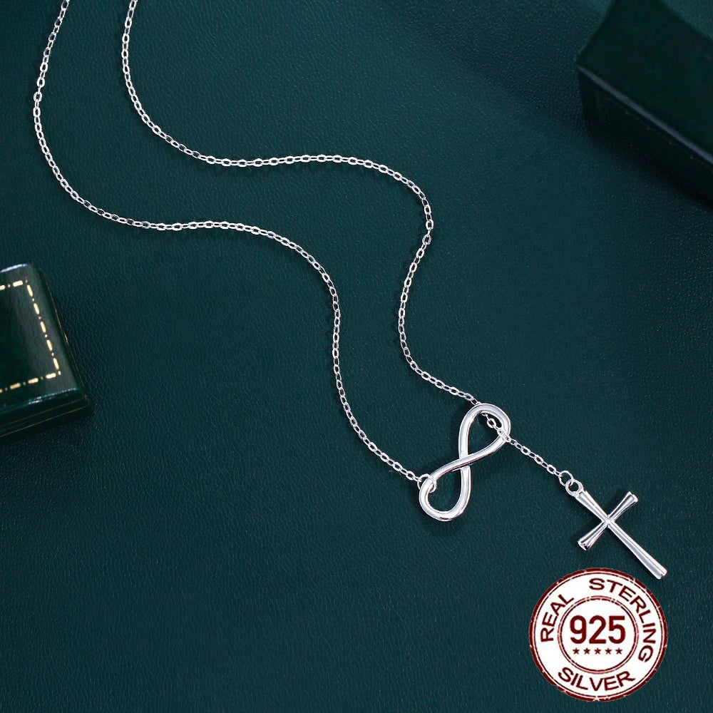 Elegant Silver Cross Infinity Necklace