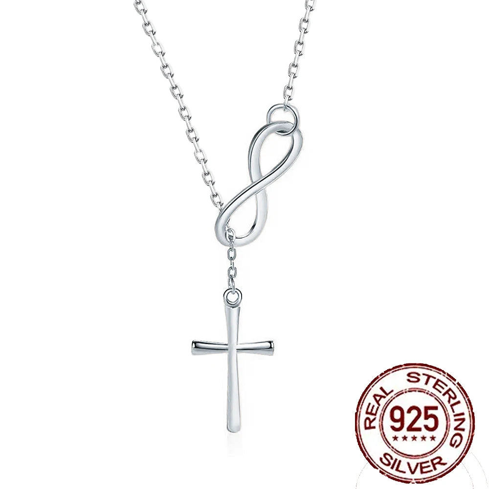 Elegant Silver Cross Infinity Necklace