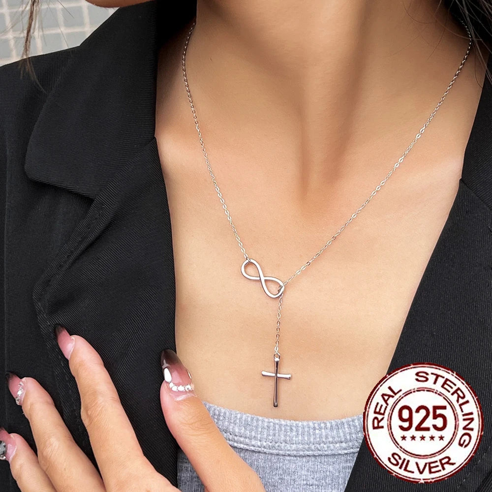 Elegant Silver Cross Infinity Necklace