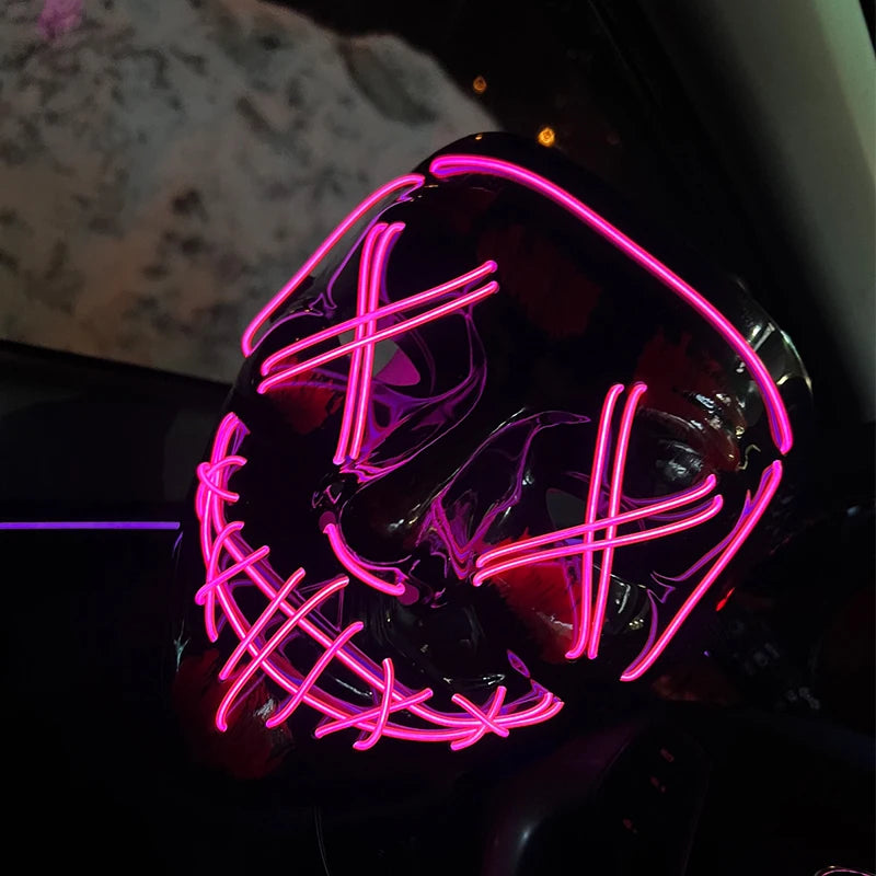 Wireless Neon LED Halloween Mask – Light-Up Party Mask