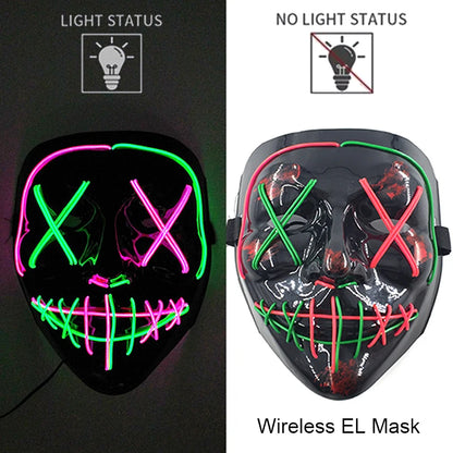 Wireless Neon LED Halloween Mask – Light-Up Party Mask