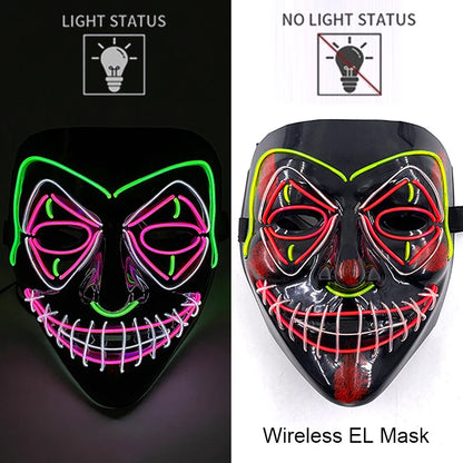 Wireless Neon LED Halloween Mask – Light-Up Party Mask