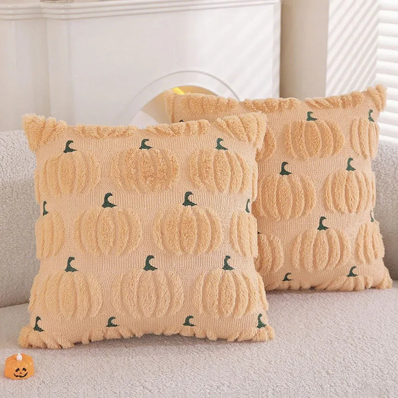 Plush Pumpkin Halloween Throw Pillow Cover – 18" x 18"