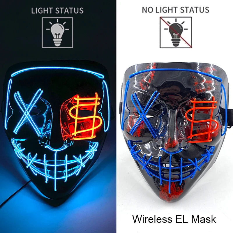 Wireless Neon LED Halloween Mask – Light-Up Party Mask