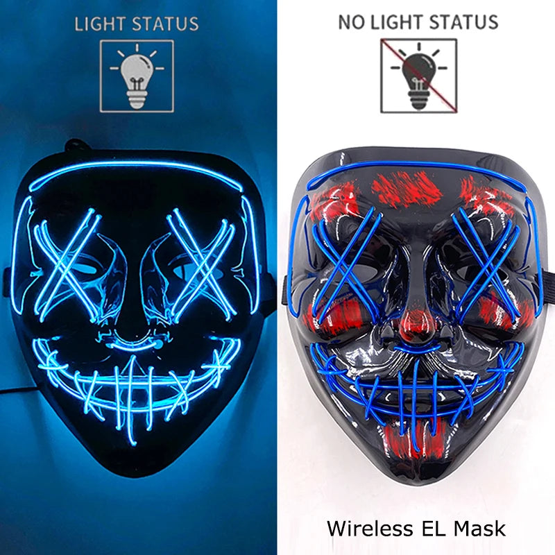 Wireless Neon LED Halloween Mask – Light-Up Party Mask
