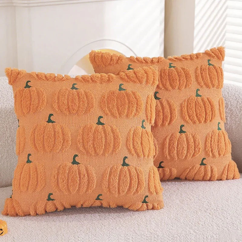 Plush Pumpkin Halloween Throw Pillow Cover – 18" x 18"