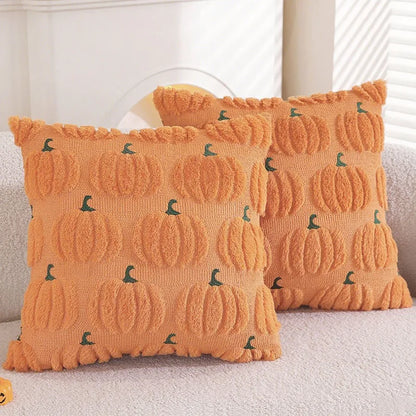 Plush Pumpkin Halloween Throw Pillow Cover – 18" x 18"