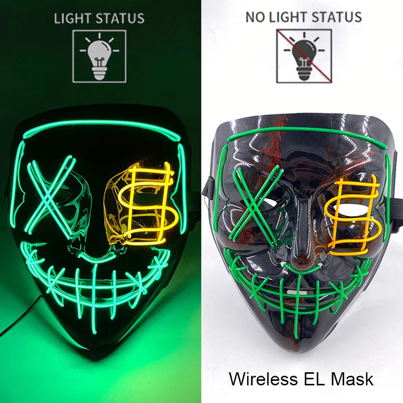 Wireless Neon LED Halloween Mask – Light-Up Party Mask