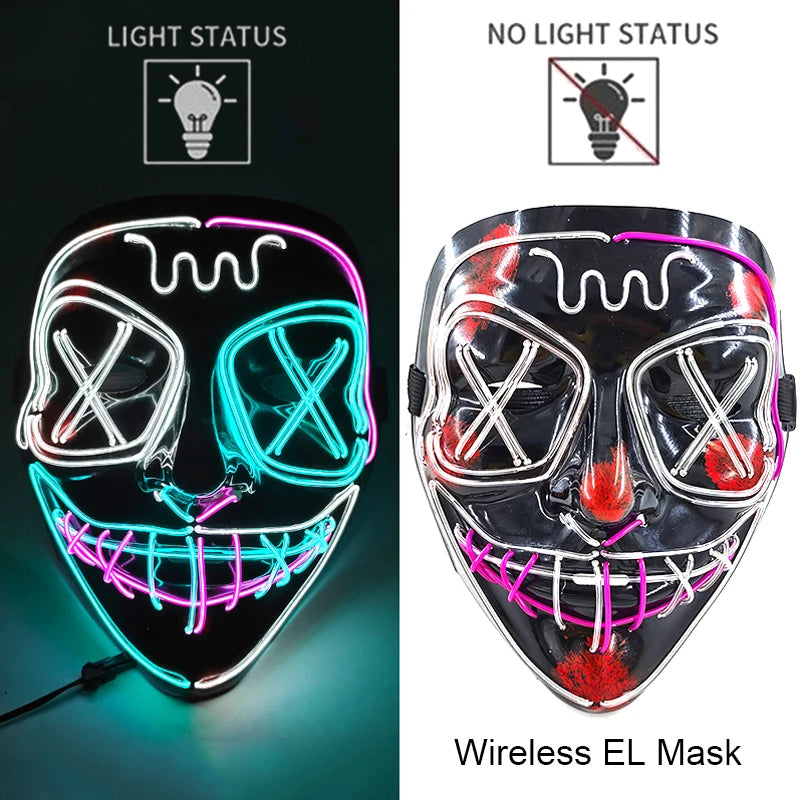 Wireless Neon LED Halloween Mask – Light-Up Party Mask