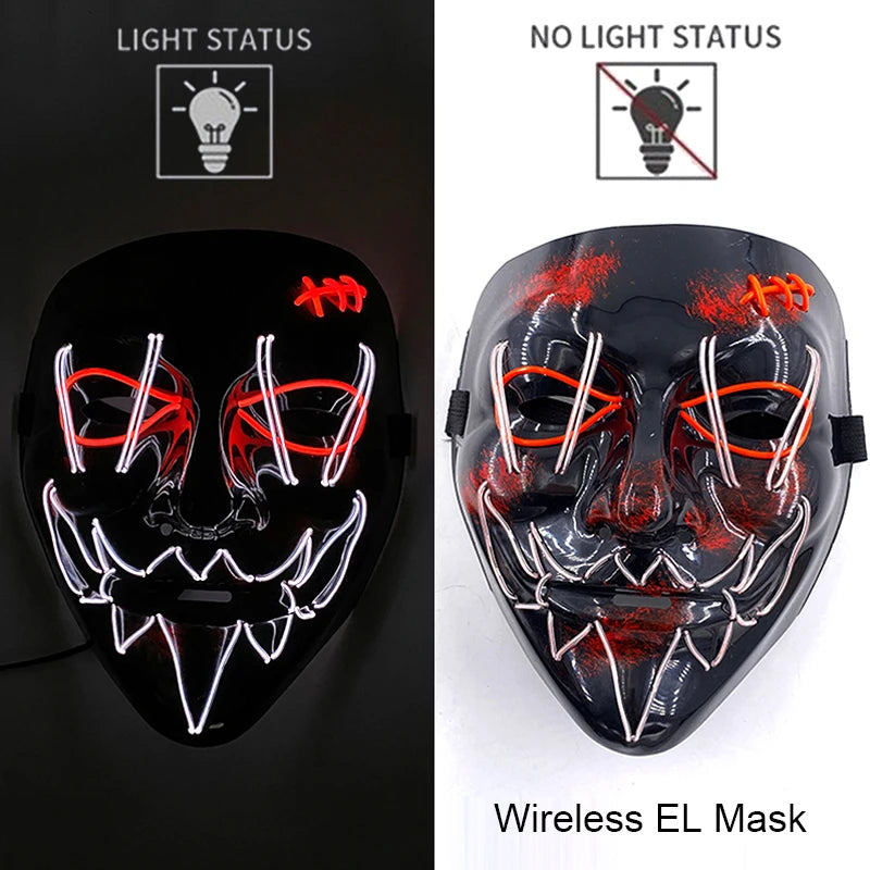 Wireless Neon LED Halloween Mask – Light-Up Party Mask