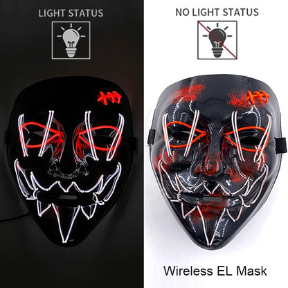 Wireless Neon LED Halloween Mask – Light-Up Party Mask