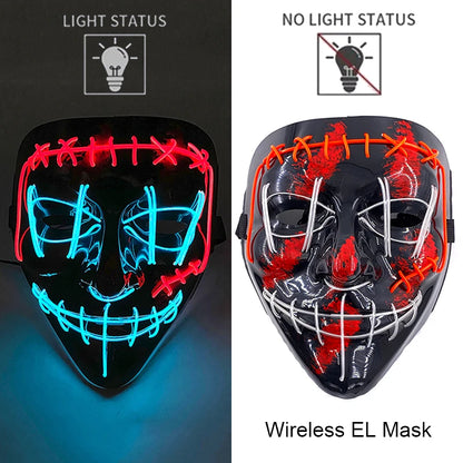 Wireless Neon LED Halloween Mask – Light-Up Party Mask