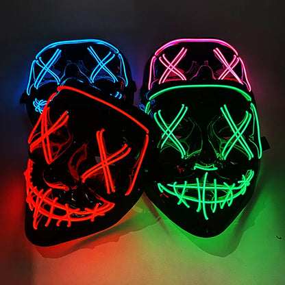 Wireless Neon LED Halloween Mask – Light-Up Party Mask