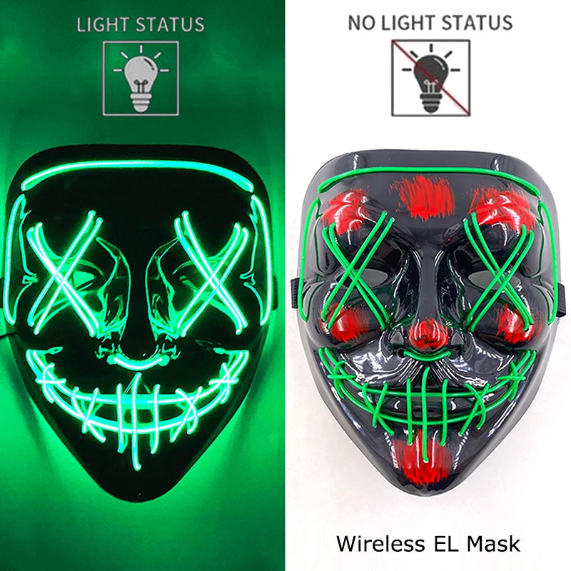 Wireless Neon LED Halloween Mask – Light-Up Party Mask