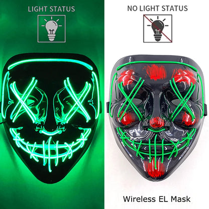 Wireless Neon LED Halloween Mask – Light-Up Party Mask