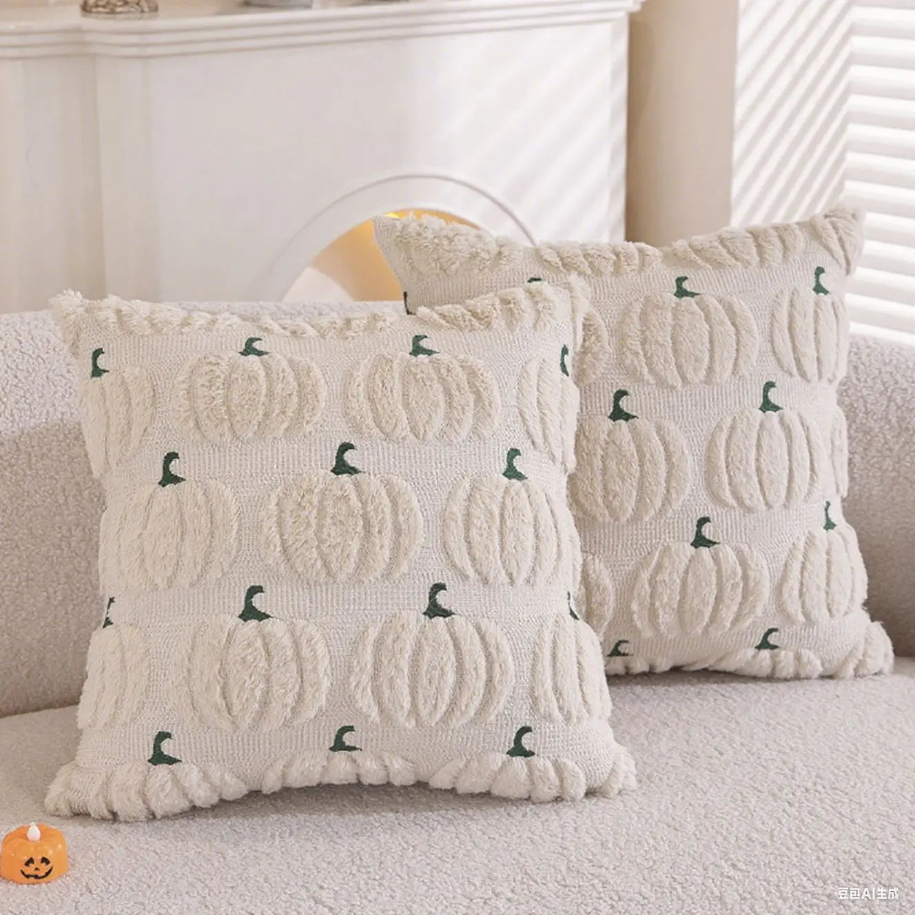 Plush Pumpkin Halloween Throw Pillow Cover – 18" x 18"