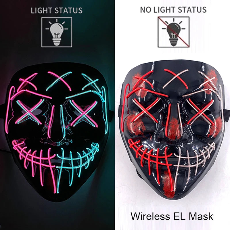 Wireless Neon LED Halloween Mask – Light-Up Party Mask