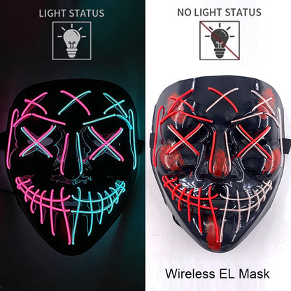 Wireless Neon LED Halloween Mask – Light-Up Party Mask
