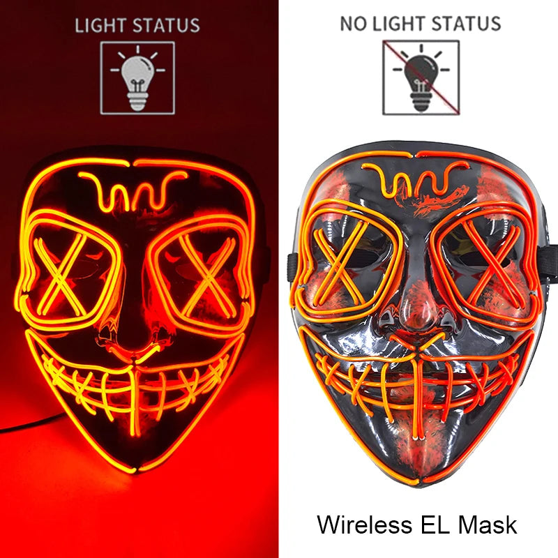 Wireless Neon LED Halloween Mask – Light-Up Party Mask