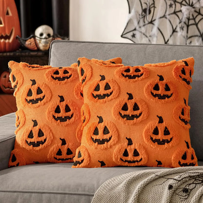 Plush Pumpkin Halloween Throw Pillow Cover – 18" x 18"