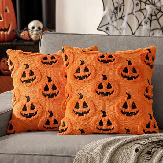 Plush Pumpkin Halloween Throw Pillow Cover – 18" x 18"