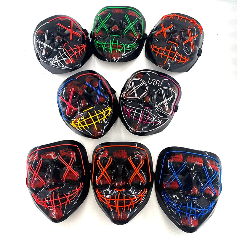 Wireless Neon LED Halloween Mask – Light-Up Party Mask