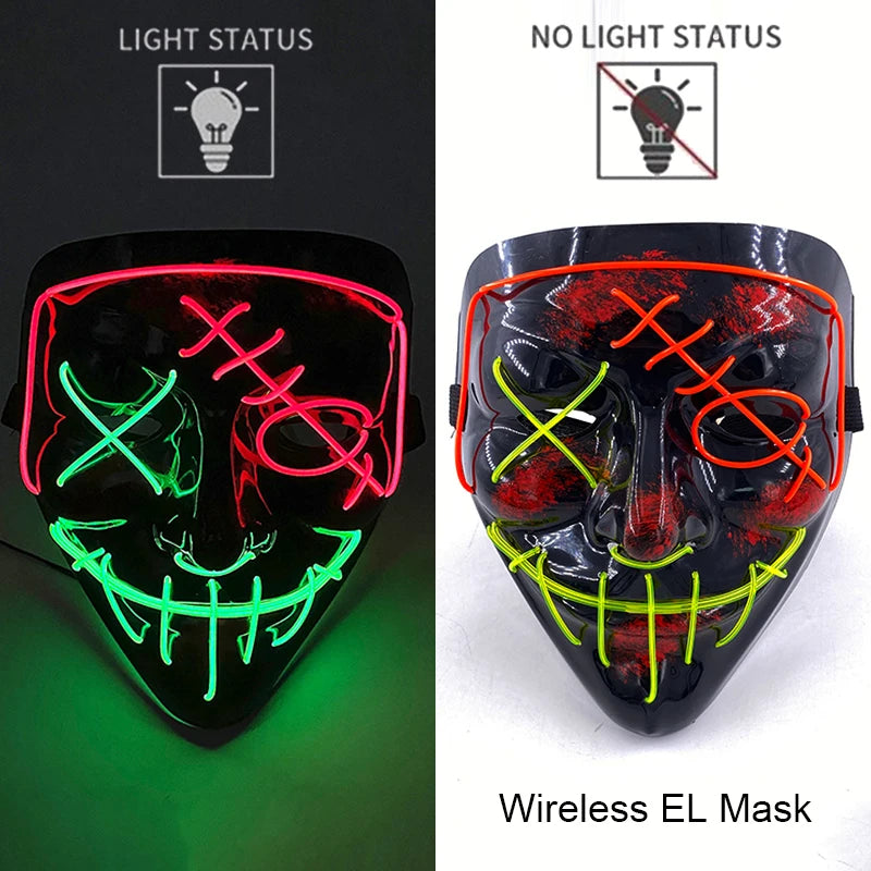 Wireless Neon LED Halloween Mask – Light-Up Party Mask