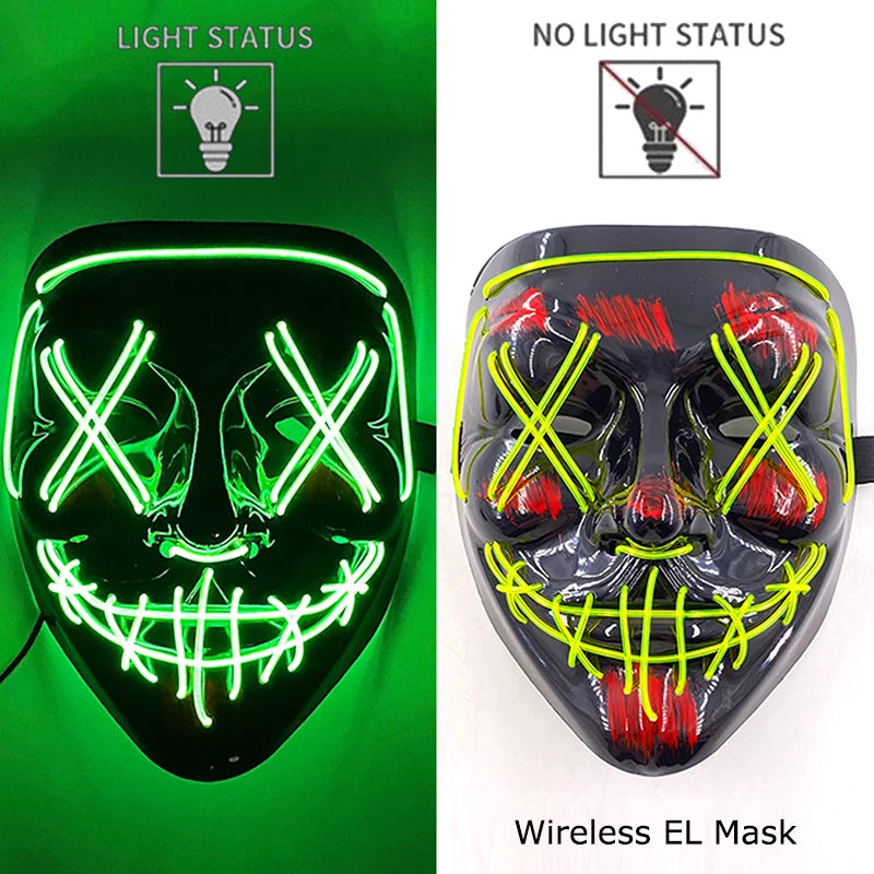 Wireless Neon LED Halloween Mask – Light-Up Party Mask