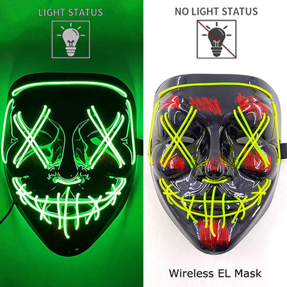 Wireless Neon LED Halloween Mask – Light-Up Party Mask