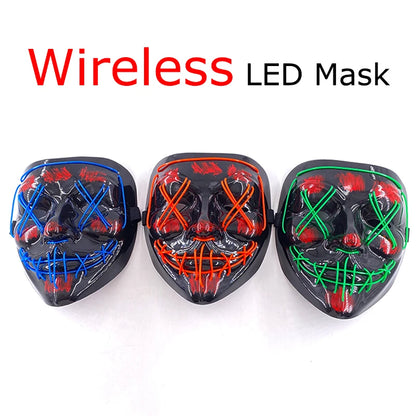 Wireless Neon LED Halloween Mask – Light-Up Party Mask