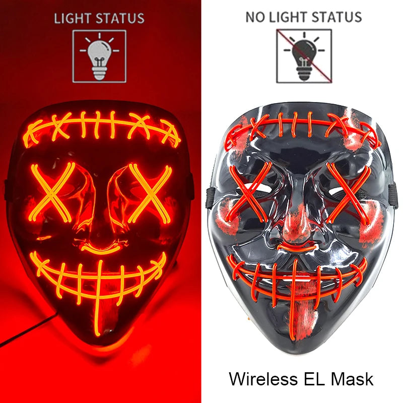 Wireless Neon LED Halloween Mask – Light-Up Party Mask