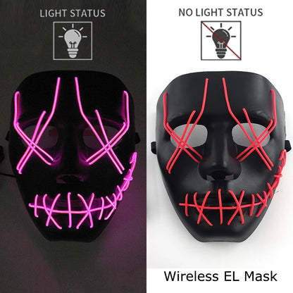 Wireless Neon LED Halloween Mask – Light-Up Party Mask