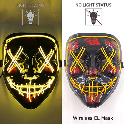 Wireless Neon LED Halloween Mask – Light-Up Party Mask