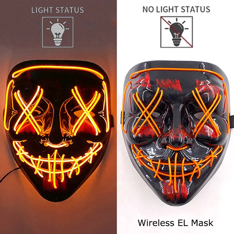 Wireless Neon LED Halloween Mask – Light-Up Party Mask