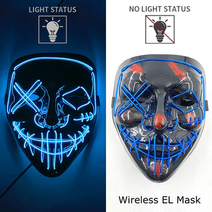 Wireless Neon LED Halloween Mask – Light-Up Party Mask