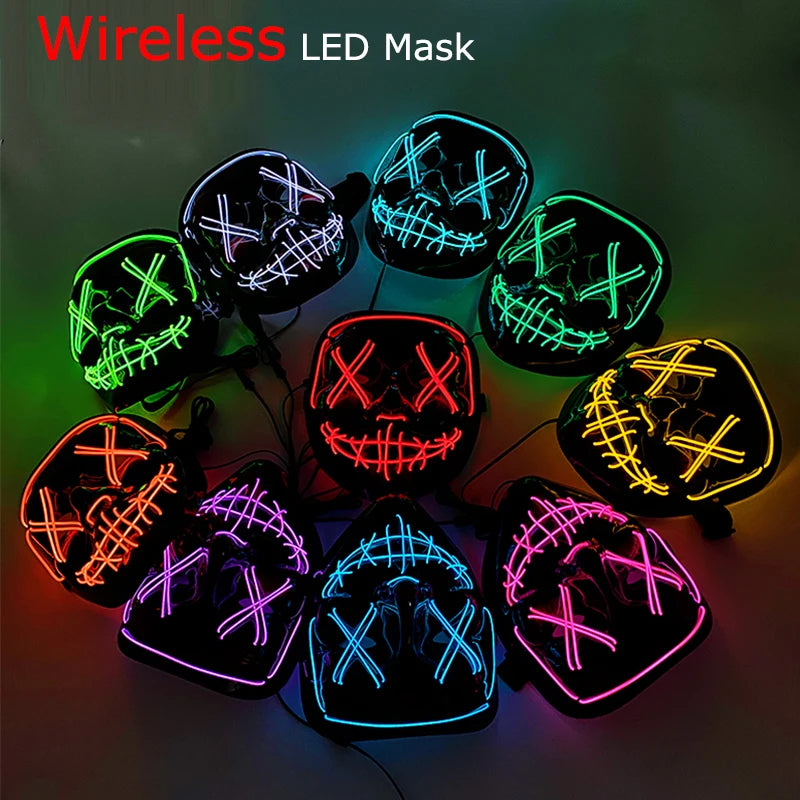 Wireless Neon LED Halloween Mask – Light-Up Party Mask