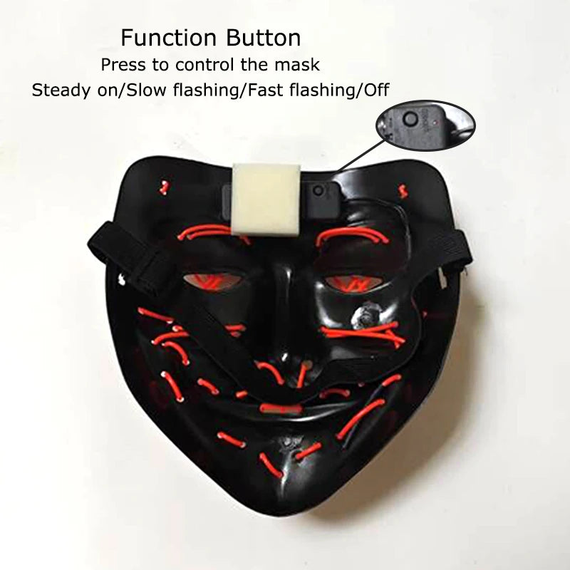 Wireless Neon LED Halloween Mask – Light-Up Party Mask