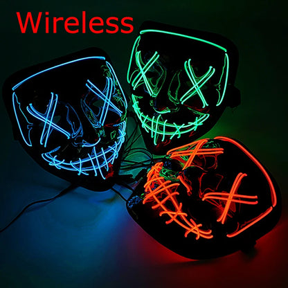 Wireless Neon LED Halloween Mask – Light-Up Party Mask