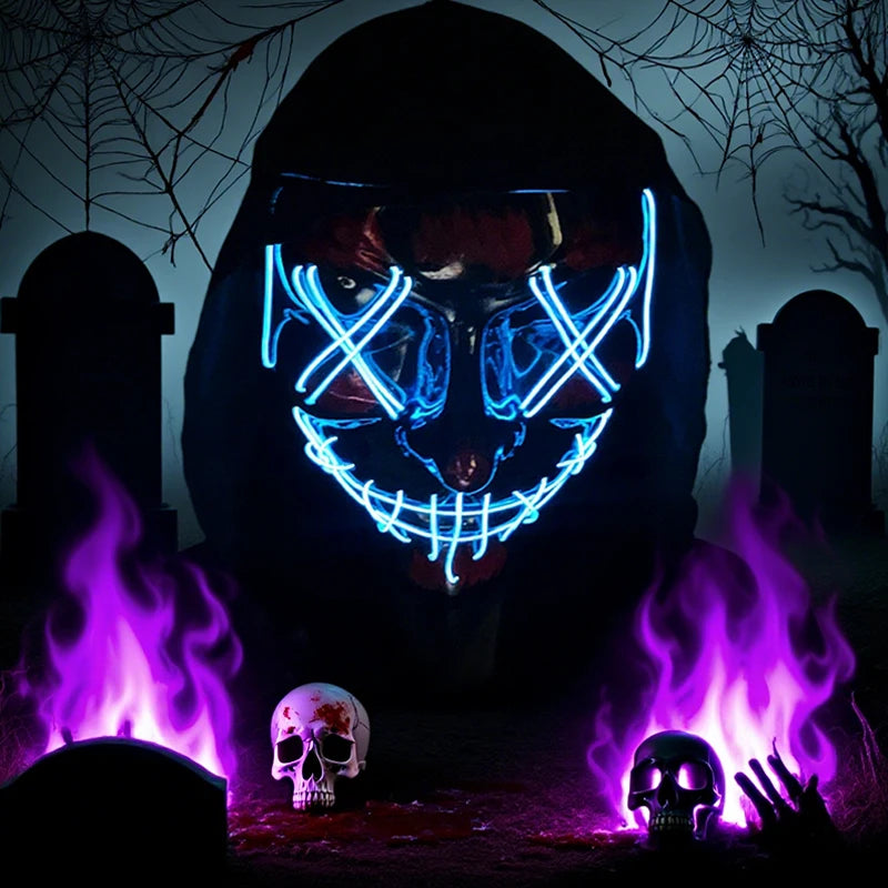 Wireless Neon LED Halloween Mask – Light-Up Party Mask