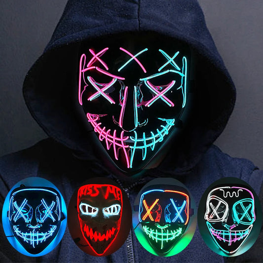 Wireless Neon LED Halloween Mask – Light-Up Party Mask