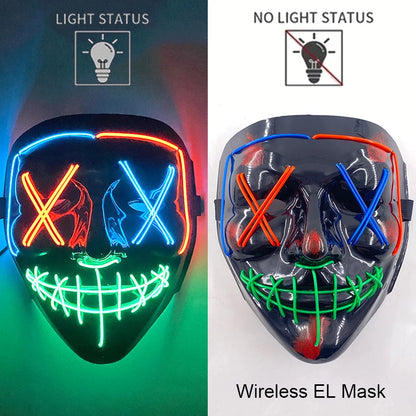 Wireless Neon LED Halloween Mask – Light-Up Party Mask