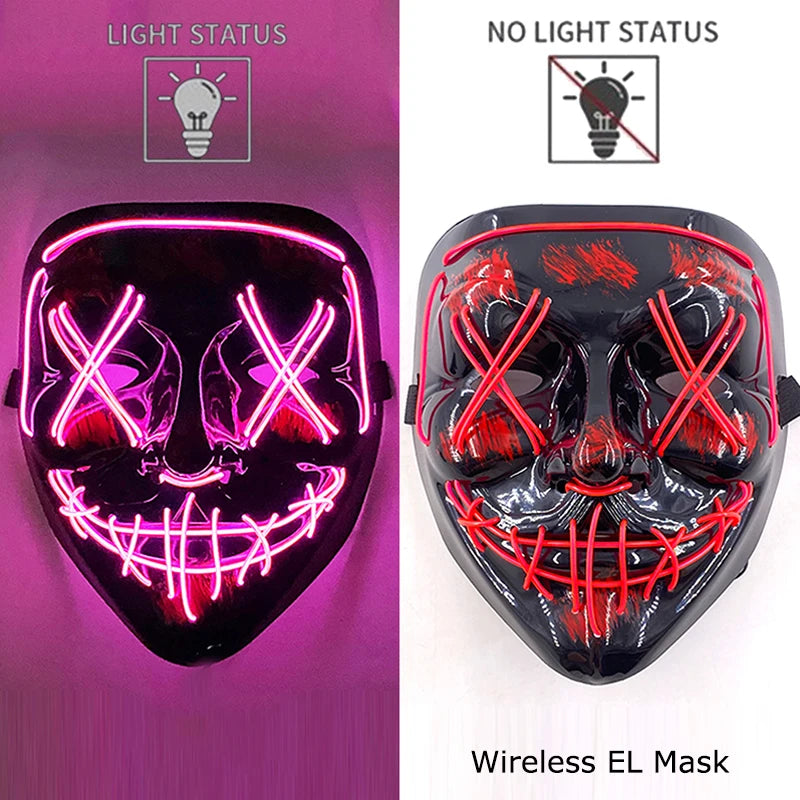 Wireless Neon LED Halloween Mask – Light-Up Party Mask