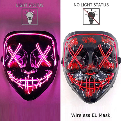 Wireless Neon LED Halloween Mask – Light-Up Party Mask