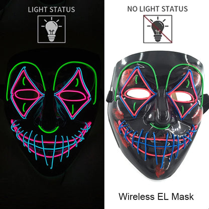 Wireless Neon LED Halloween Mask – Light-Up Party Mask