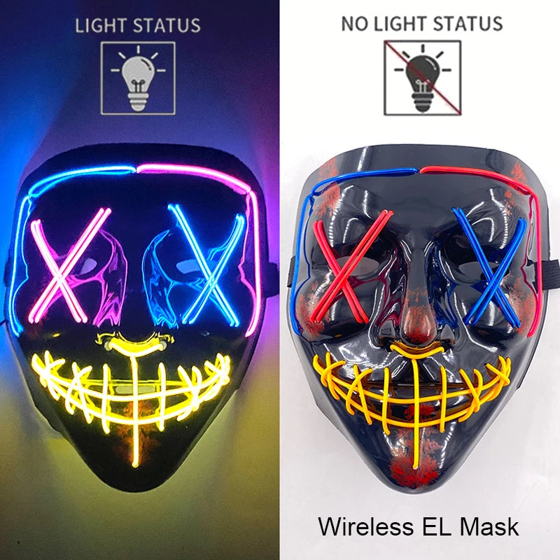 Wireless Neon LED Halloween Mask – Light-Up Party Mask
