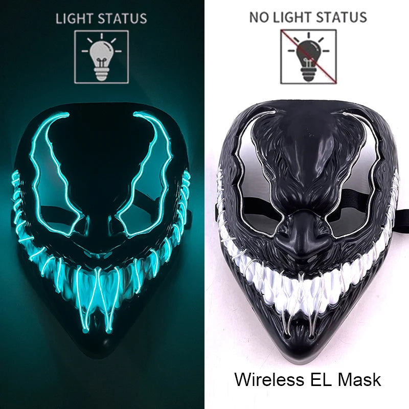 Wireless Neon LED Halloween Mask – Light-Up Party Mask