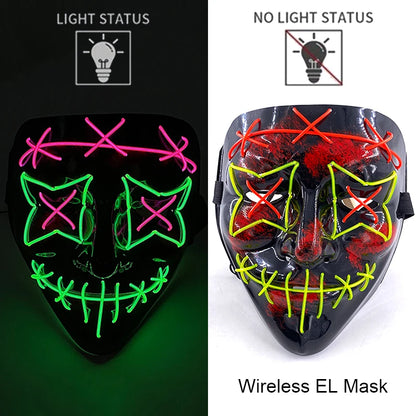 Wireless Neon LED Halloween Mask – Light-Up Party Mask