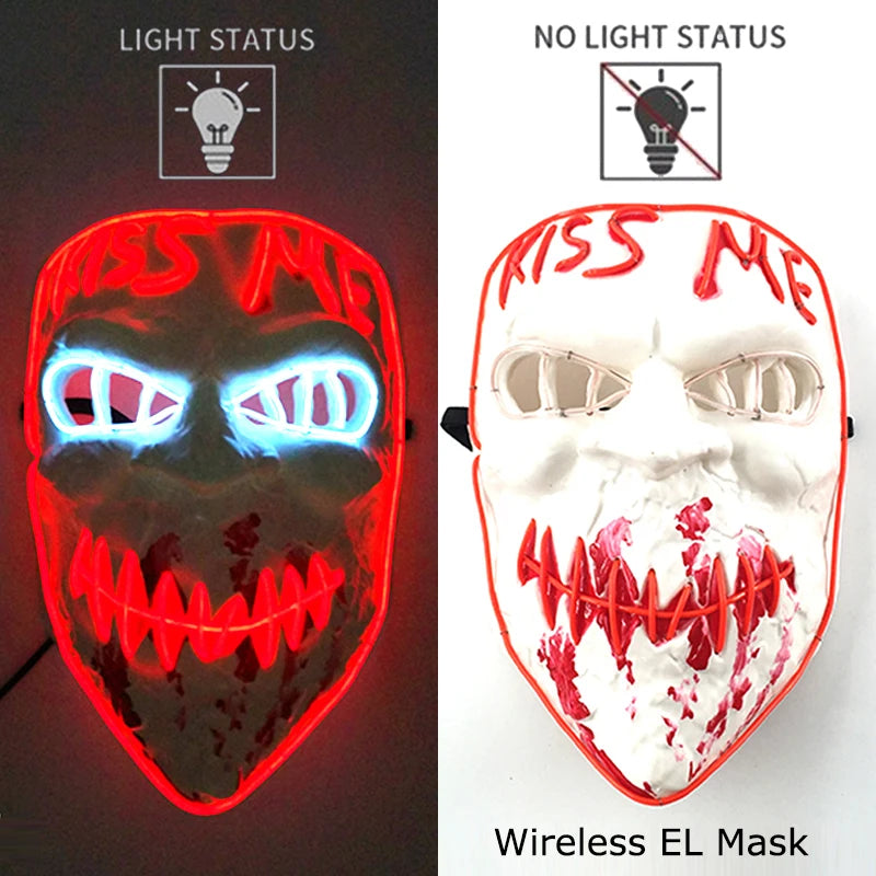 Wireless Neon LED Halloween Mask – Light-Up Party Mask